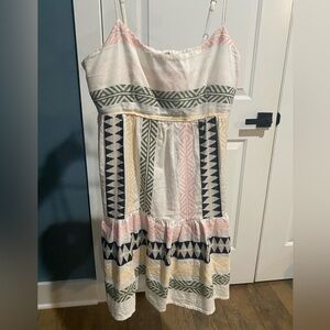 Mi ami Geometric Patterned Dress in Pink, Green, and Navy